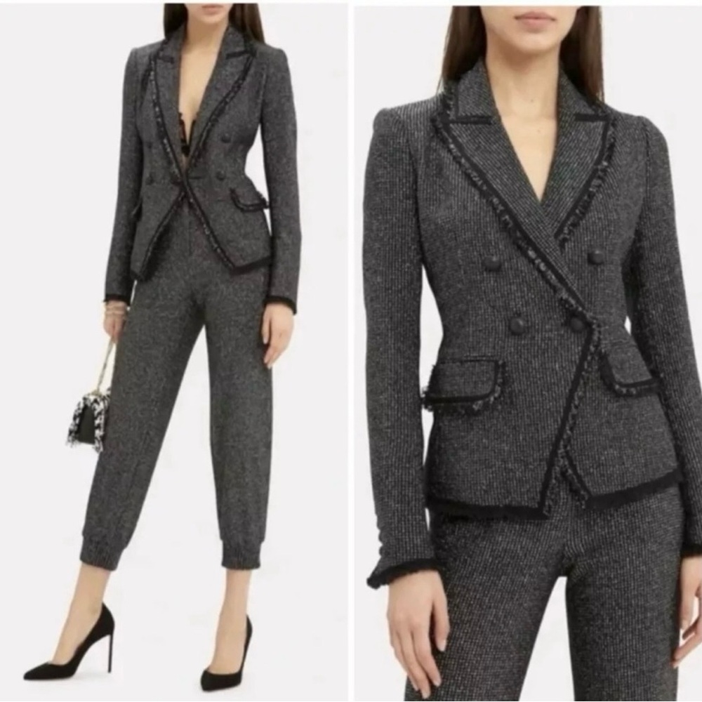 Veronica Beard Frisco tweed Dickey blazer black metallic fringe coat size 2.